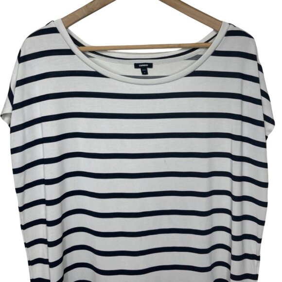 EXPRESS | Navy Blue & White Boxy Striped Short Sleeve Tee | Size M - Picture 2 of 11